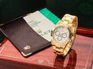 Thumbnail of Rolex. An extremely rare and fine unpolished 18K gold automatic chronograph bracelet watch offered by the original owner Rolex. Beau chronographe bracelet en or jaune 18K (750) jamais repoli et proposé à la vente par le propriétaire d'origine mouvement automatique  Cosmograph Daytona 'Zenith Inverted 6', 4 lines, Ref 16528, Circa 1988, purchased 12th June 1989 image 2