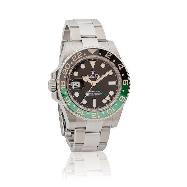 Rolex. A fine stainless steel automatic calendar bracelet watch Rolex. Belle montre bracelet en acier avec date mouvement automatique GMT-Master II 'Sprite', Ref: 126720VTNR, Purchased 25th December 2023